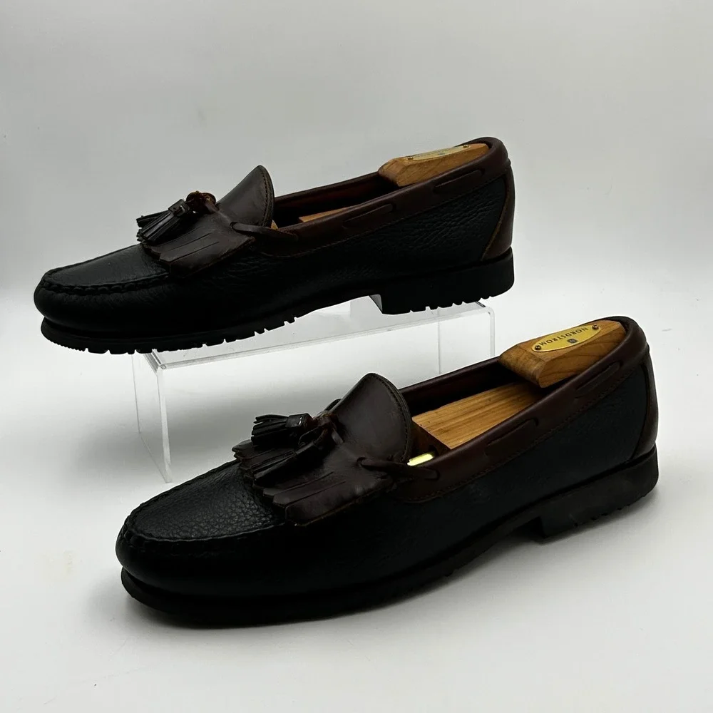 Allen Edmonds Nashua Loafers 9.5 Black Brown Tassel Kiltie Pebble Grain Preppy‎